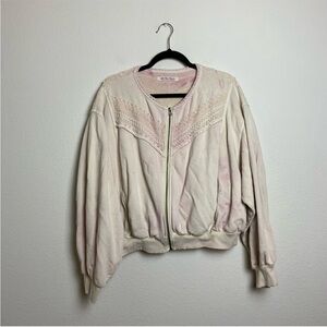 Free People Cotton Pink Bomber Crochet Jacket